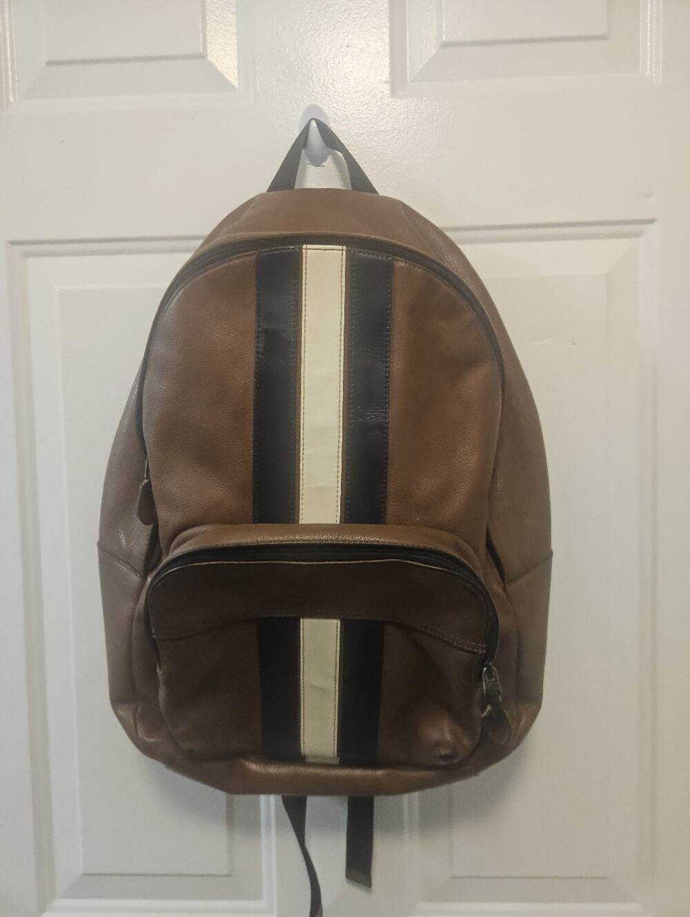 Vtg Coach Brown Leather Men's Backpack with Center Stripe